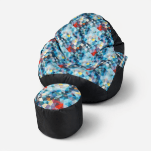 VYVA TRIO modre trojuholníky na grafitovej + podnožka - snímateľný poťah