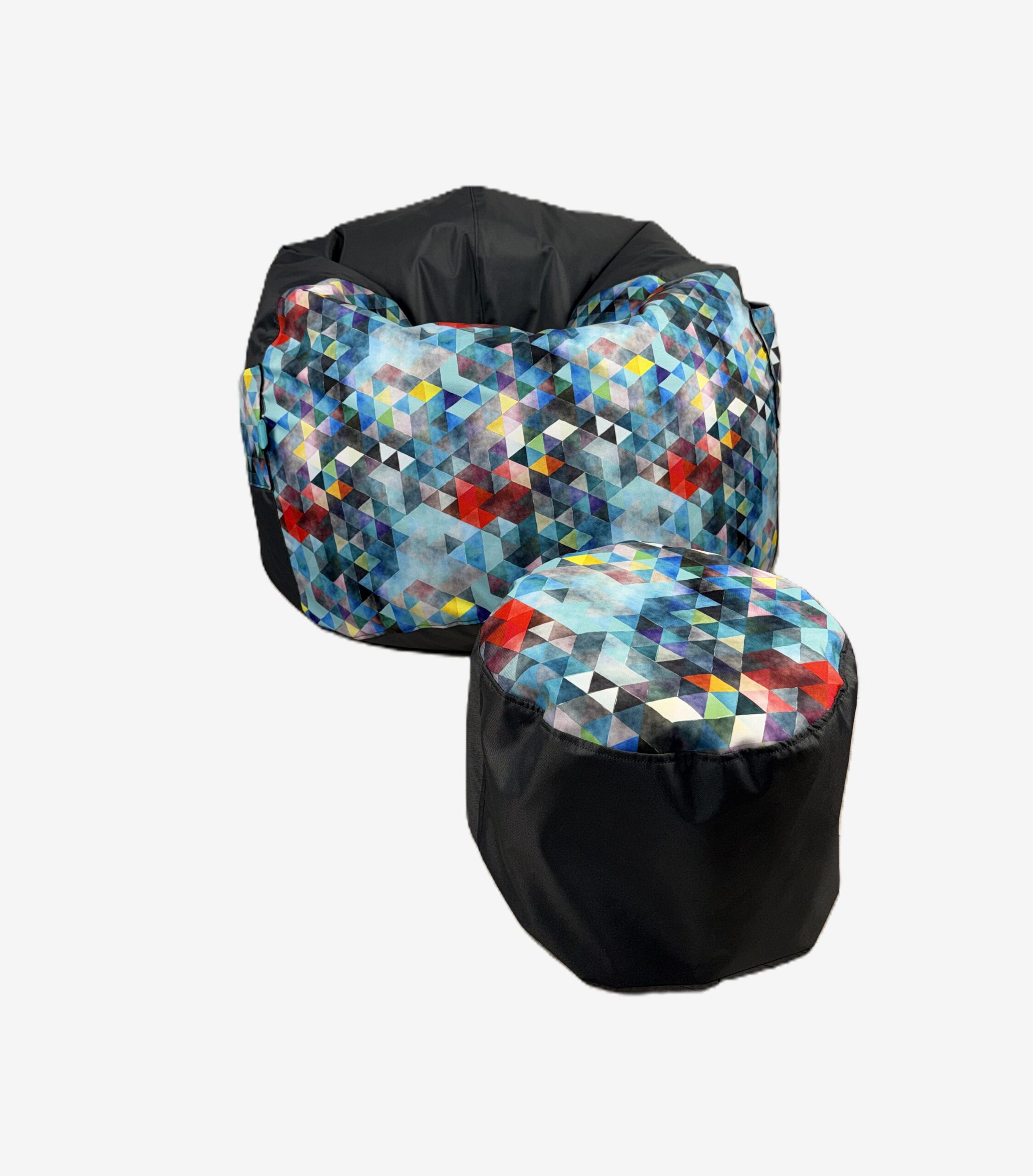 VYVA TRIO modre trojuholníky na grafitovej + podnožka - snímateľný poťah – Obrázok 11