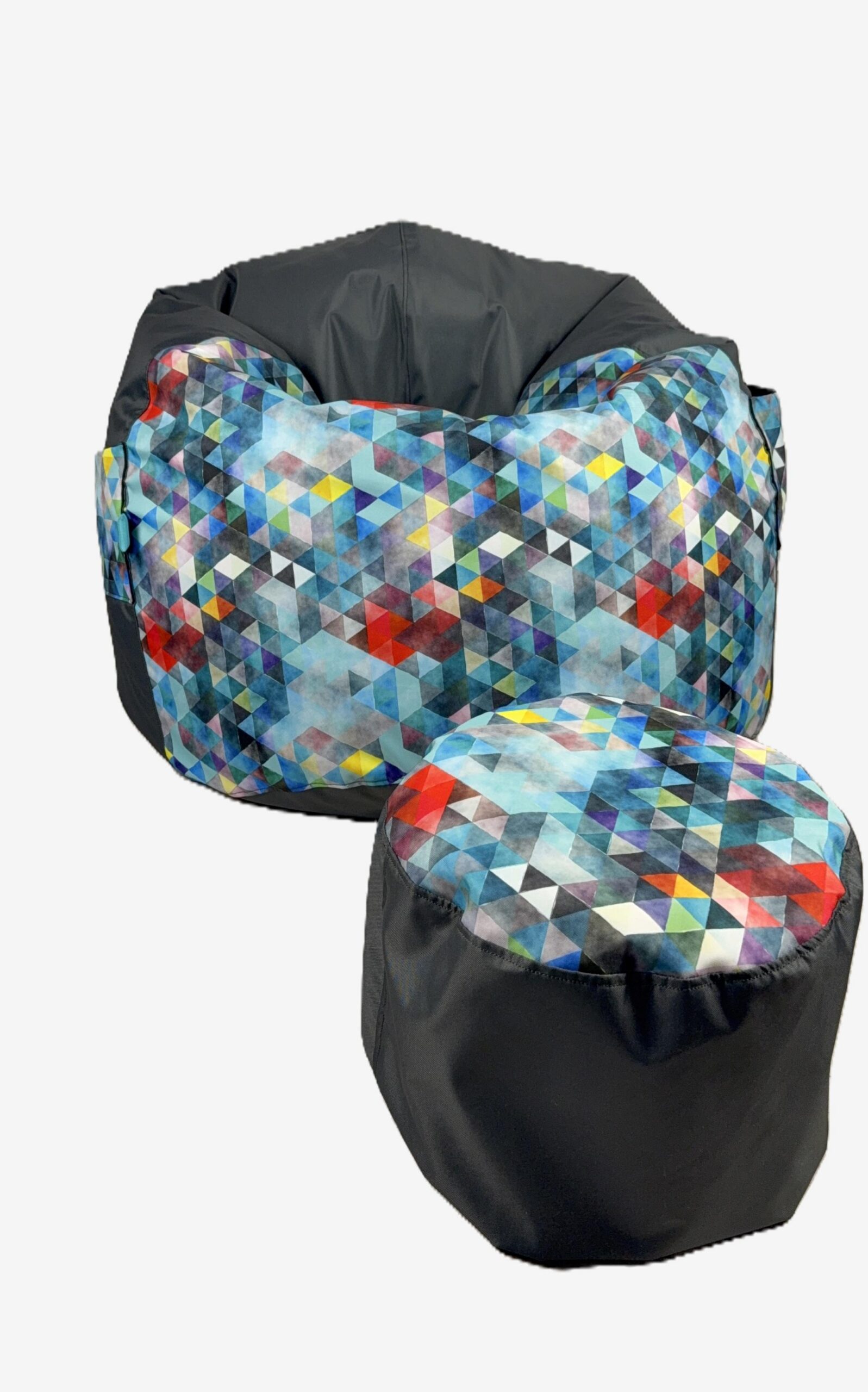 VYVA TRIO modre trojuholníky na grafitovej + podnožka - snímateľný poťah – Obrázok 10