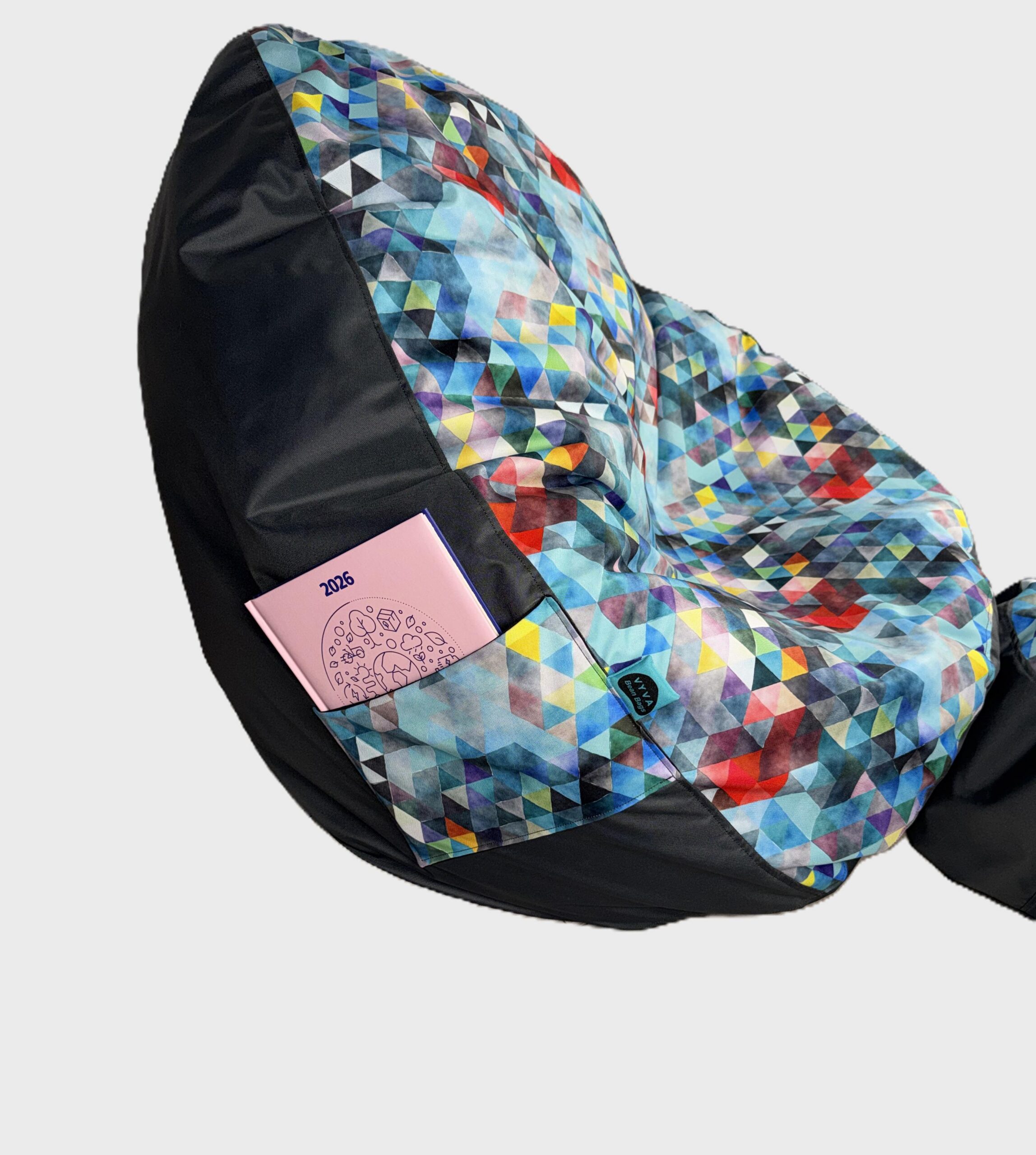 VYVA TRIO modre trojuholníky na grafitovej + podnožka - snímateľný poťah – Obrázok 8