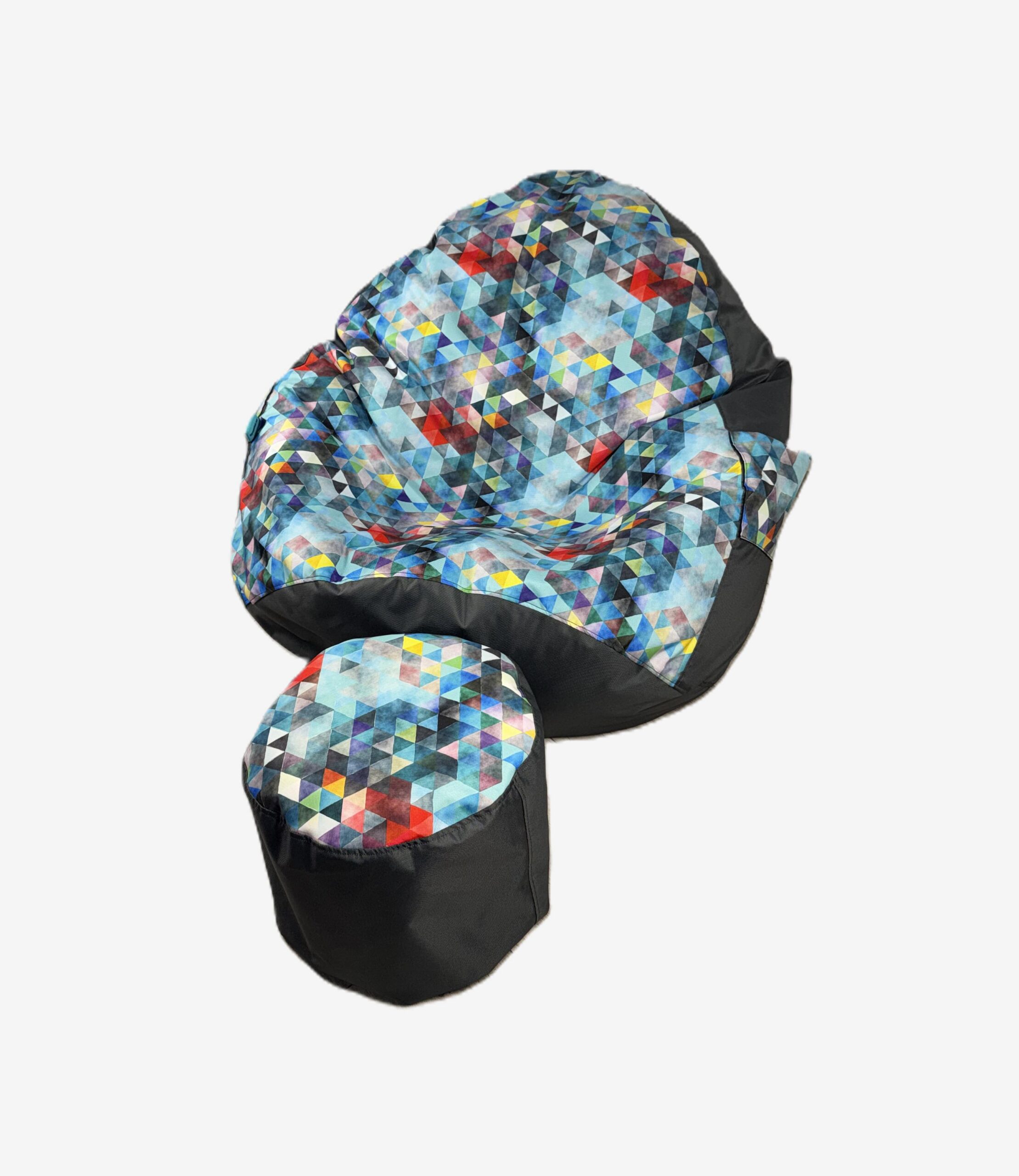 VYVA TRIO modre trojuholníky na grafitovej + podnožka - snímateľný poťah – Obrázok 7