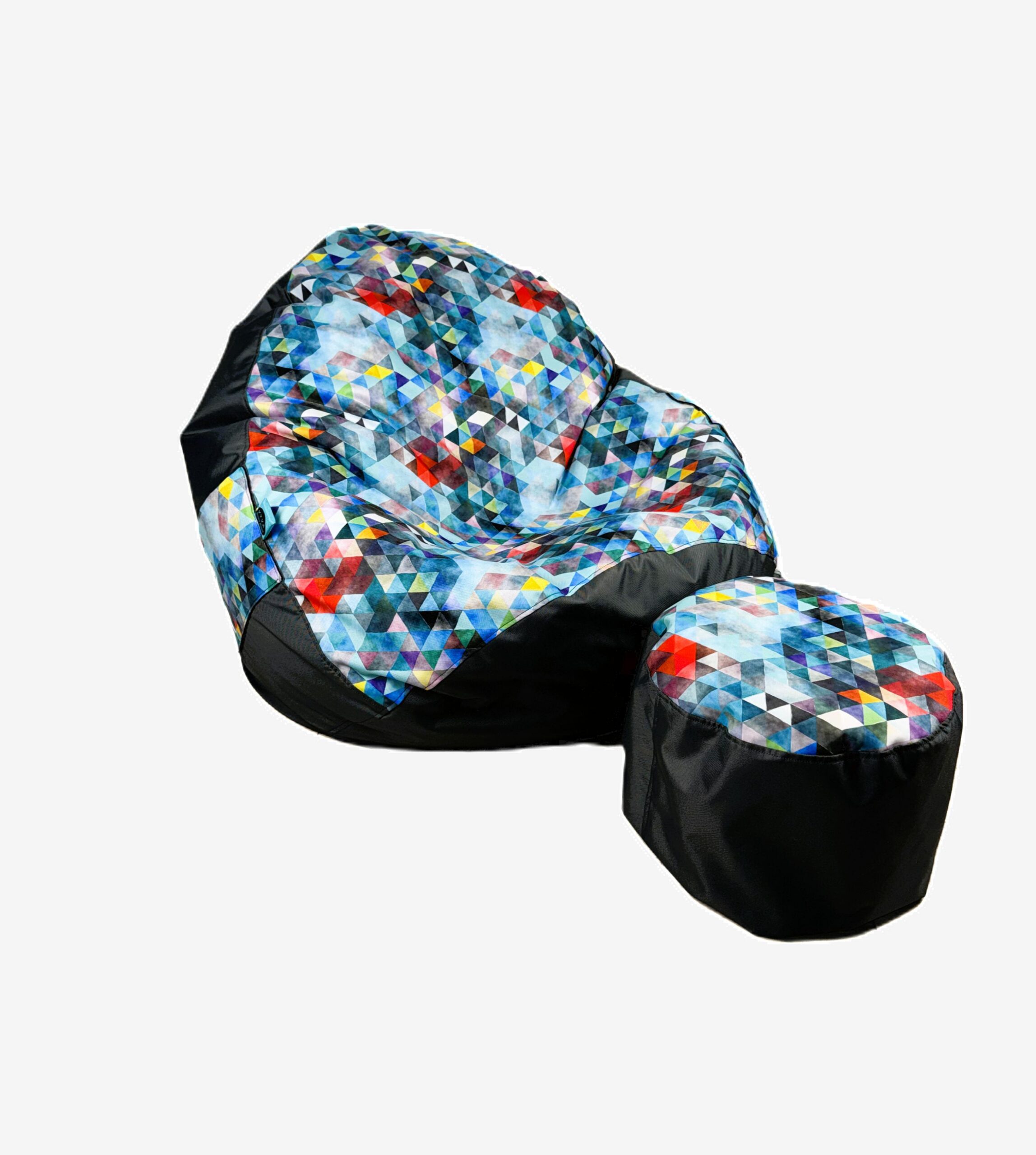 VYVA TRIO modre trojuholníky na grafitovej + podnožka - snímateľný poťah – Obrázok 6