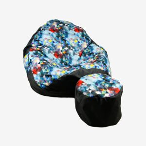 VYVA TRIO modre trojuholníky na grafitovej + podnožka - snímateľný poťah