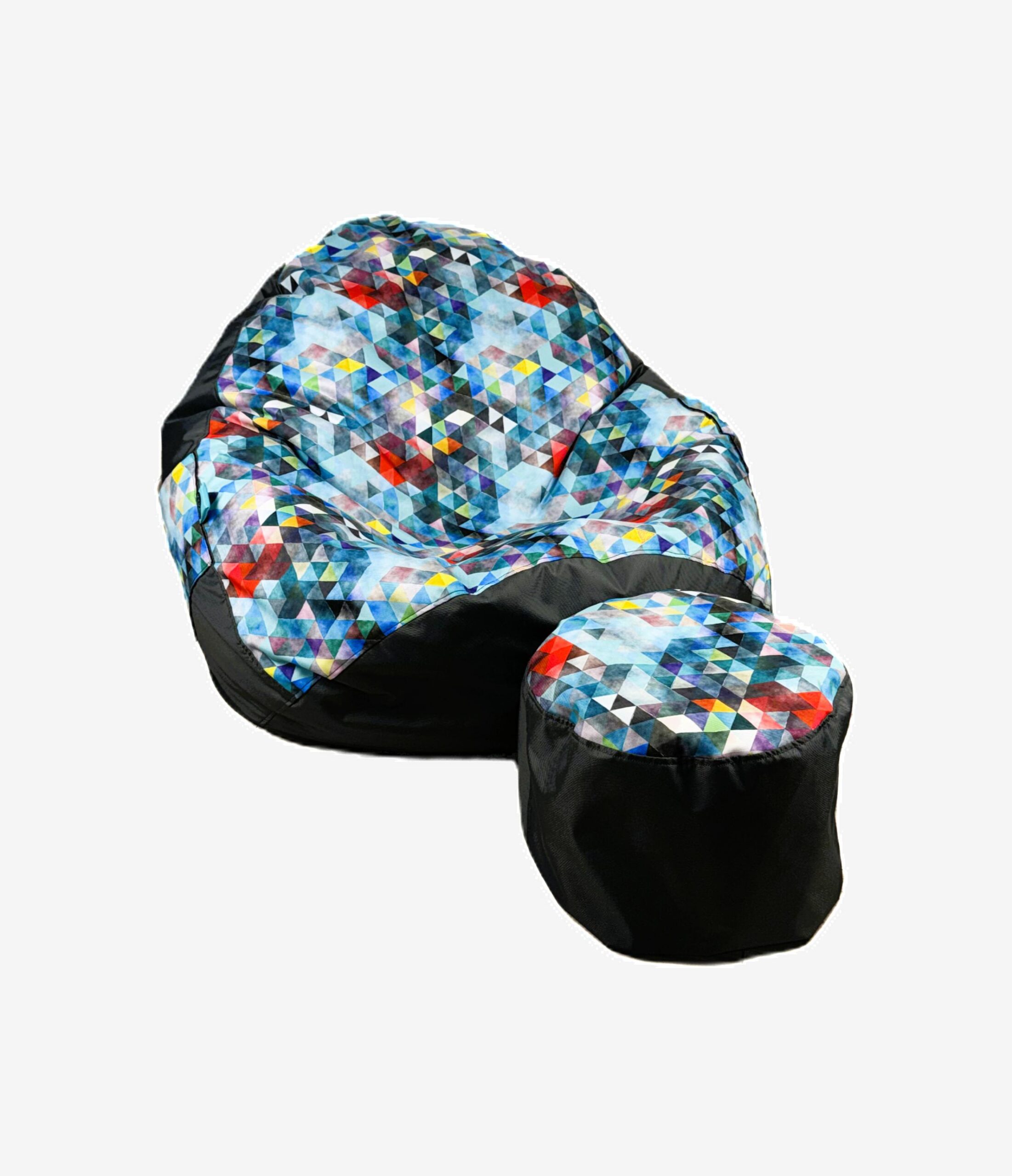 VYVA TRIO modre trojuholníky na grafitovej + podnožka - snímateľný poťah