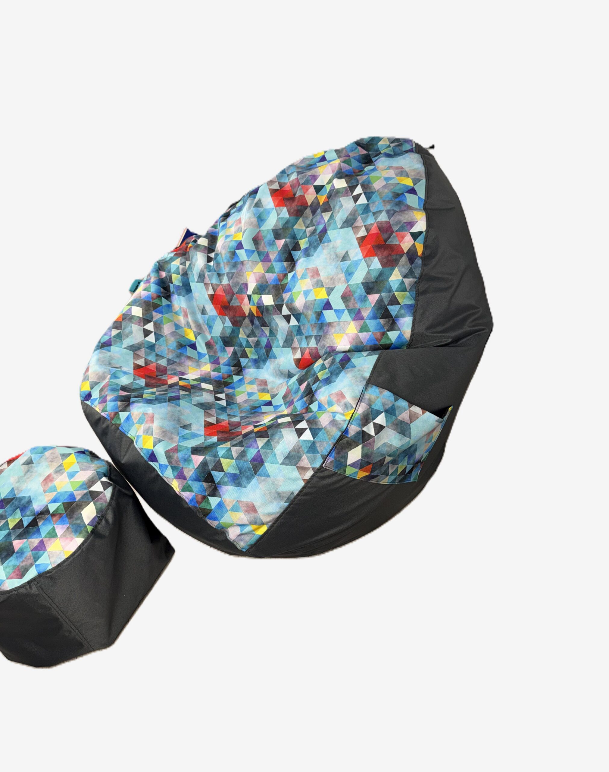 VYVA TRIO modre trojuholníky na grafitovej + podnožka - snímateľný poťah – Obrázok 4