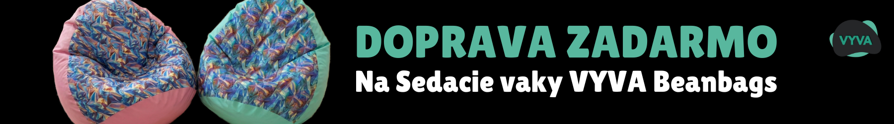 Obrazok so sedacimi vakmi a textom Doprava zdarma na VYVA Beanbags - sedacie vaky