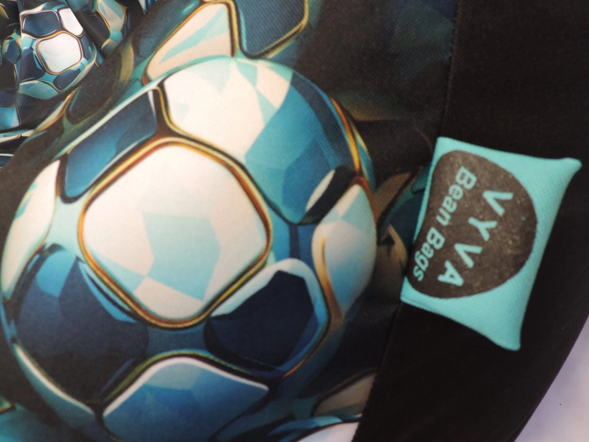Detail materiálu sedacieho vaku Modré futbalky