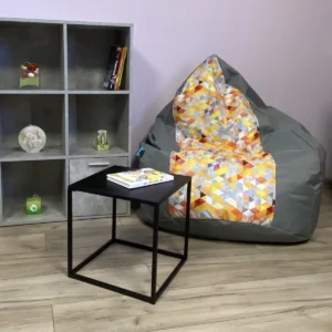 Sedací vak s podnožkou VYVA TRIO Trojuholníky na sivej